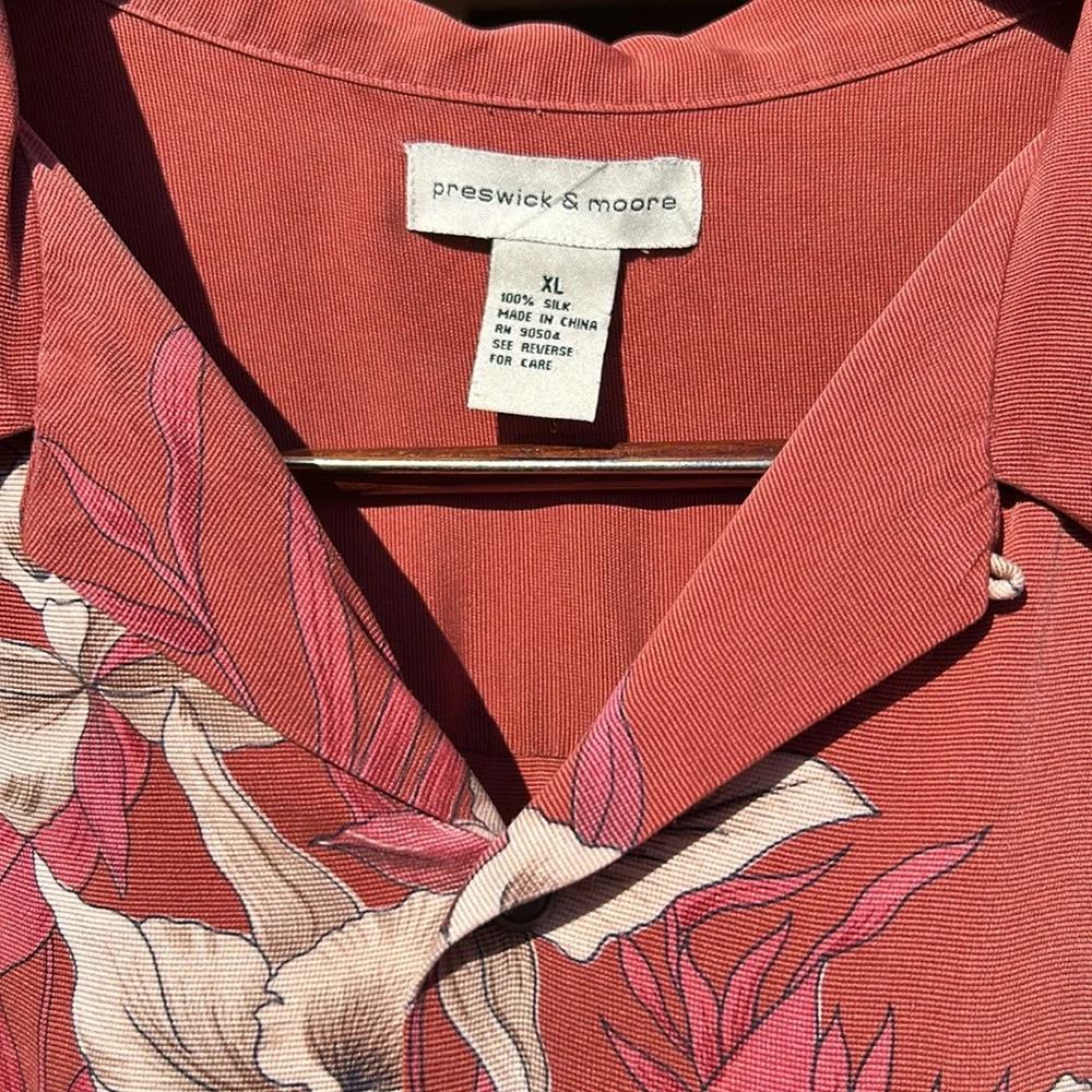 Preswick & Moore Vintage 90s Silk Hawaiian Shirt XL Earth Rust Floral Button Up - Picture 8 of 8